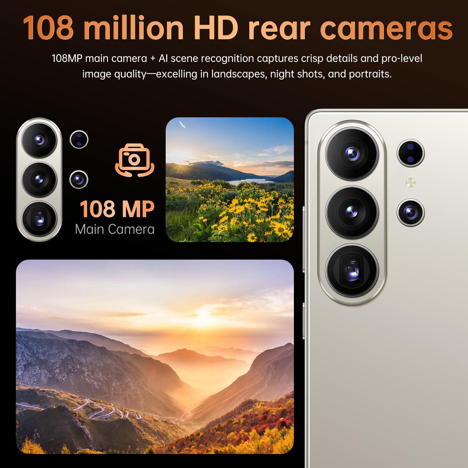 2026 Latest S26 Ultra 5G Android 15 Phone, 12GB+512GB, 6.99" HD Display, 78MP+108MP Dual Cam, 8000mAh, Face ID, Built-in Pen, Case & Screen Protector