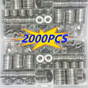 2000pcs 304 Stainless Steel Flat Washers Assortment Kit - M2-M12 Metric Sizes (M2.5/M3/M4/M5/M6/M8/M10/M12) Heavy-Duty Polished Washers for Home, Factory, Construction, Automotive, Marine & - Corrosion