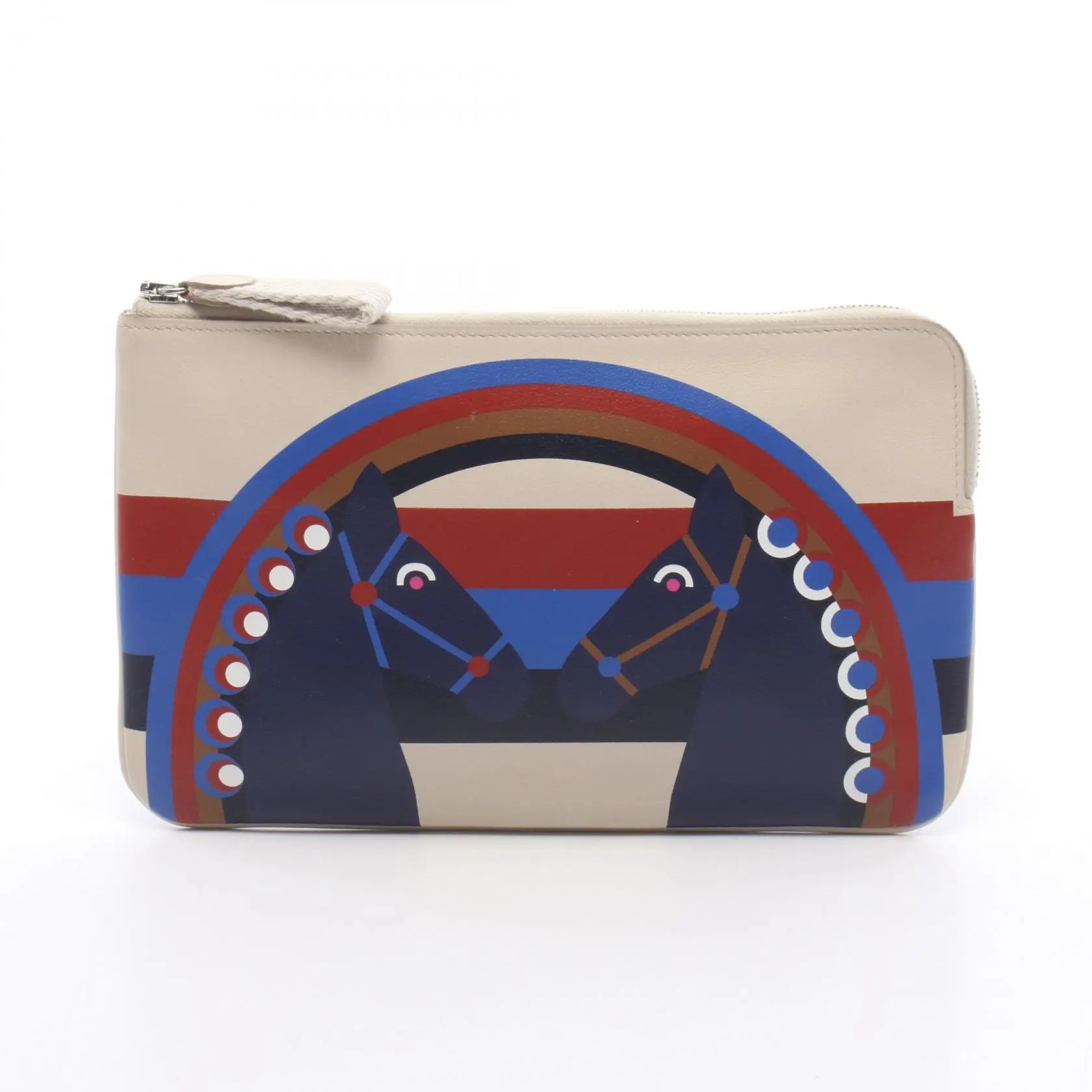 Pre-owned HERMÈS Calfskin Small Leather Goods Hermes Carre Pocket Long Rainbow Love Swift Pouch