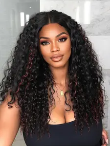 26 Inch Reddish Black Long Wavy Wigs for Women, Gorgeous Fluffy Wigs without Bangs, Synthetic Lace Front Wigs for Party, Daily Use