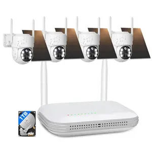 4MP Wireless Solar Camera System Outdoor, Home Battery Camera, 【No Monthly Fee】, Pan Tilt 360° View, PIR Motion Detection, Color Night Vision, IP66, 2-Way Audio