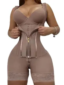 1 Count Women's Butt-Lifting Tummy-Control Smooth Body Shapewear Faja, Womenswear Colombian Underwear Shapewear Bodysuit with Triple-Row Hook-and-Eye Closure, External Zipper and Internal Adjustable Waist Trainer Hooks, Suitable for Daily Wear