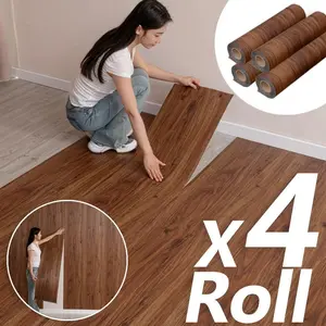 4 Rolls Peel and Stick Wood Grain Vinyl Floor Tiles - Waterproof, Extra Thick, Removable, No Damage, Easy Install Home Supplies for Bedroom, Kitchen, Removable Wallpaper Alternative tiktokshopspringglowup