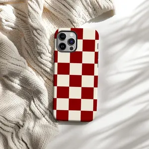 Red Checkered Aesthetic iPhone Case For iPhone 17 16 15 14 13 12 Pro Max Plus Mini, Trendy Phone Accessories, Suitable For SmartPhone Samsumg Iphne