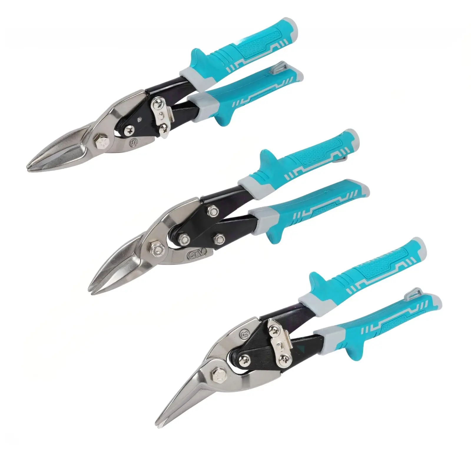 Heavy-Duty Cr-V Aviation Tin Snips Set - Straight, Left & Right Curved Sheet Metal Cutters with Anti-Slip Grip, Safety Lock, Labor-Saving Design for HVAC Duct, Auto Repair