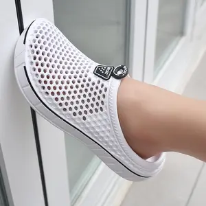 Unisex White Mesh Clogs, Quick-Dry Hollow Out Sandals, Comfortable Slip-On Slippers for Indoor Outdoor