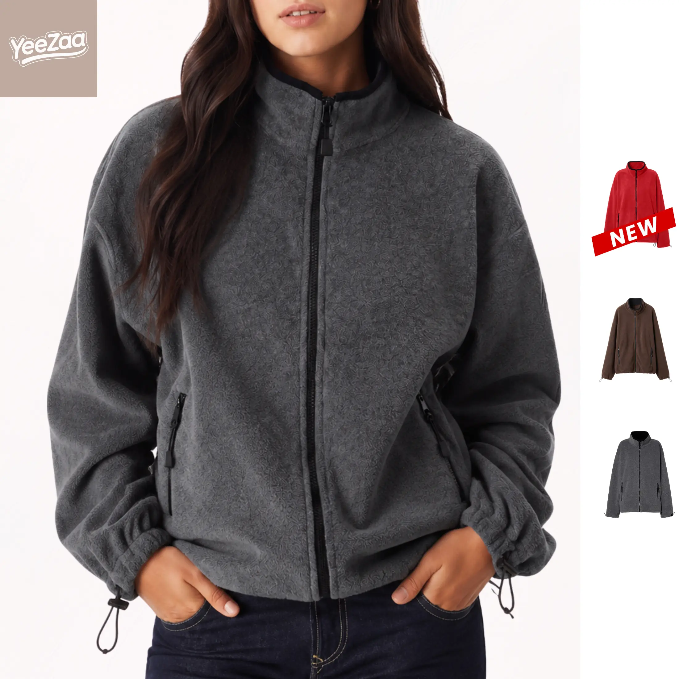 YeeZaa Women's Fleece Jacket Outerwear Coat 2026 Fashion Fall Winter Casual Classic-Fit Polar Soft Full-Zip Zip Up Zipper Up Jackets With Pocket Coats Back to School First Day Outfit