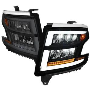 2015-2020 Chevrolet Tahoe Suburban Full LED DRL Sequential Headlights (Matte Black Housing / Smoked Lens)