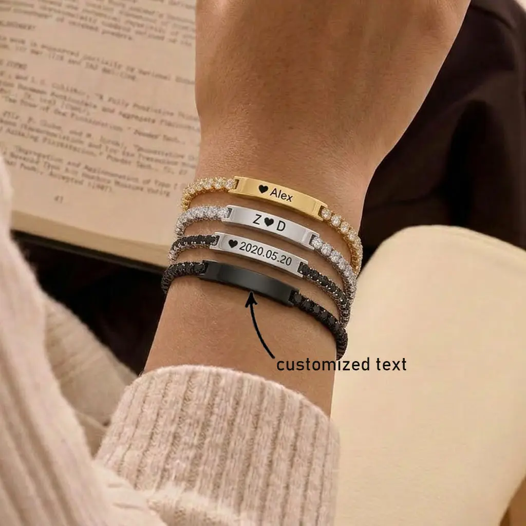 Custom name Bracelet Personalized Tennis Bracelets ,  stainless steel, waterproof Unisex Jewelry Matching Couple Matching Bracelet Birthday Anniversary Gift for Him Boyfriend Men Women