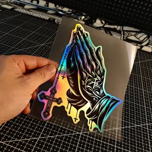 1PC   Laser Praying Hands Car Sticker for Car Body/Motorcycles, Highlight Religious Art Style, Inject Sacred Visual DNA into Your Vehicle, Trendy Decoration Maximizes Your Ride's Attractiveness, Sticker For Cars
