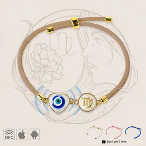 Virgo "Sacred Clarity" NFC Bracelet Set - Heart Evil Eye & Shell Zodiac Charm (With 4 Interchangeable Cords)