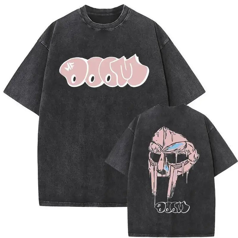 Men's 100% Cotton Metal Mask Graphic T-Shirt - Vintage Washed, Distressed Loose Fit Streetwear Top with Vintage College Aesthetic for Gym & Casual Wear