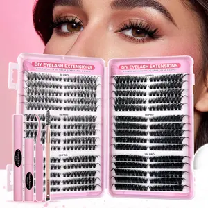 Eyelash Extension Kit, Individual Set Eyelashes, Glue, Remover, Tweezer, Eyelash Brush, Multiple Lengths, Easy Application for Home Makeup