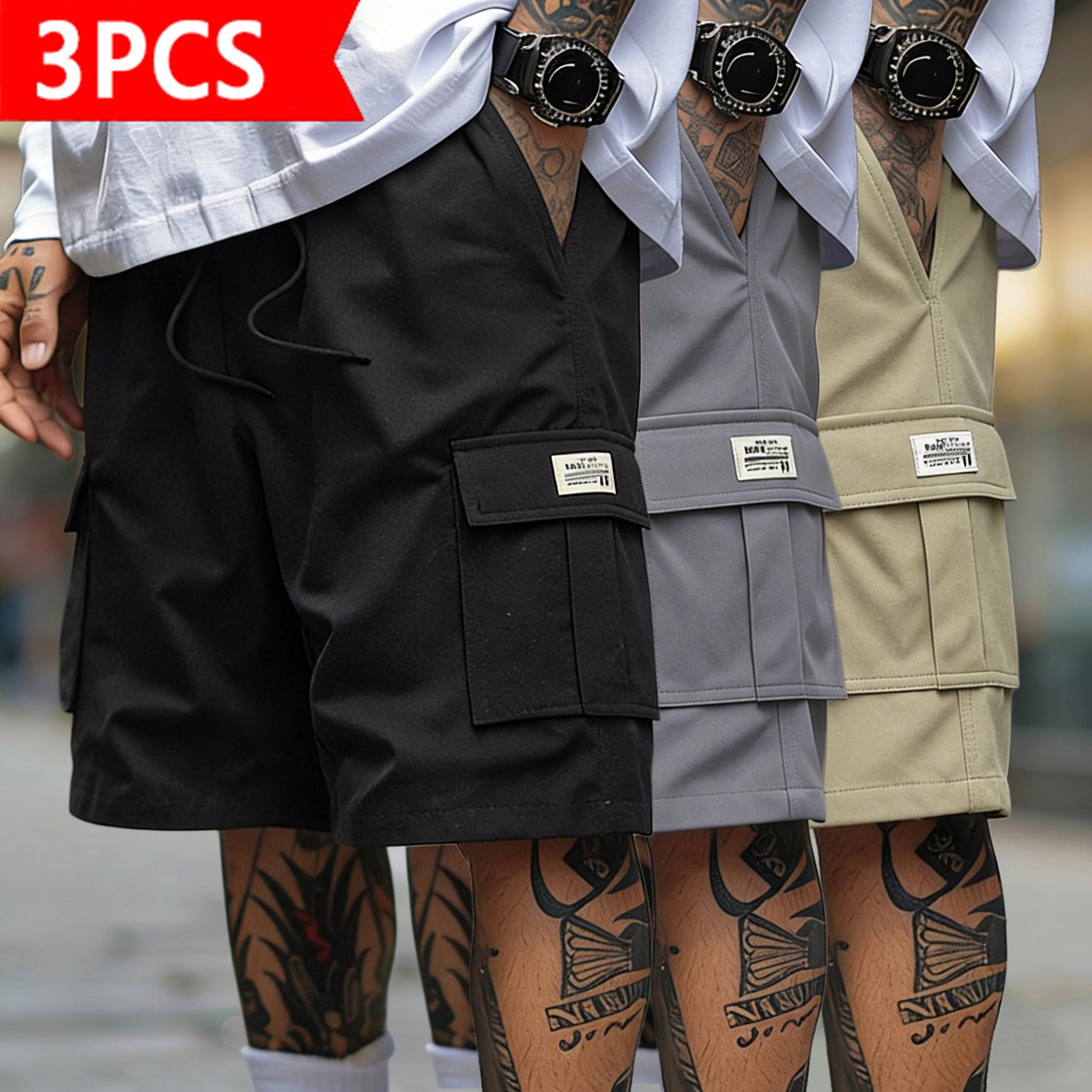 Men’s 3-pack cargo shorts in a trendy street style loose, casual knee-length design with multiple pockets and quick-dry fabric. Suitable for sports and beachwear, an essential summer fashion piece. Crewneck Top