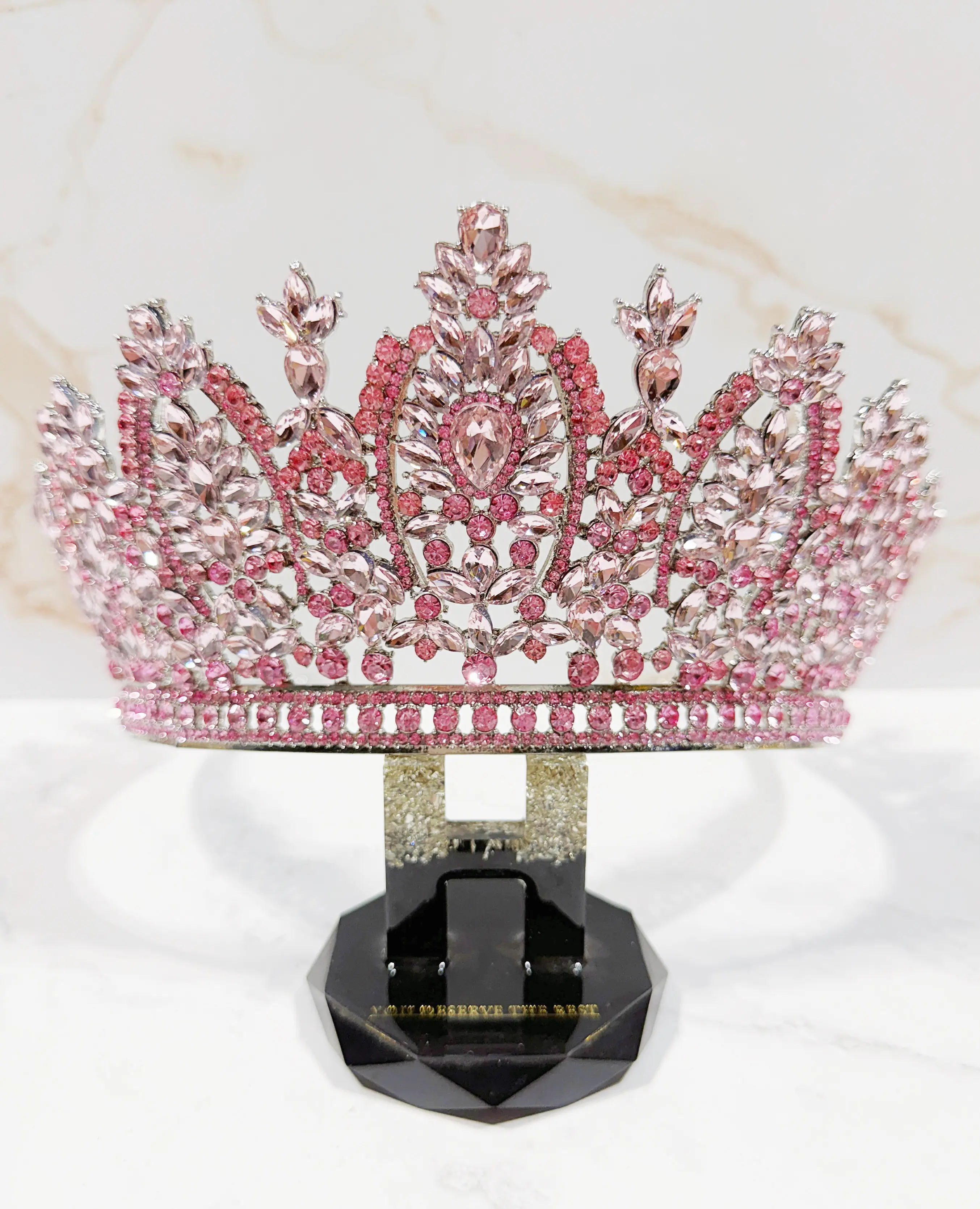 Women's Gold Birthday Crown - Pink Rhinestone Crystal Tiara, Gold Party Headpiece for 16th Birthday Celebrations