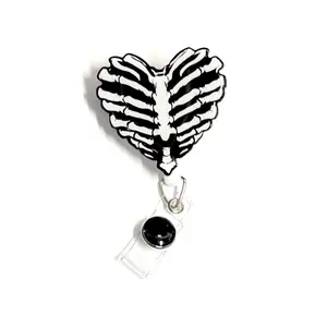 Heart Shaped Rib Cage Badge Reel - Alligator Clip - Office Identification Supplies