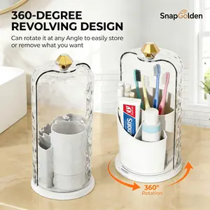 White Dustproof Toothbrush Holder with Lid – 3 Slots for Electric Brushes, 360° Spin, Waterproof Bathroom Counter Tidy | Home Essential & Festive  Gift