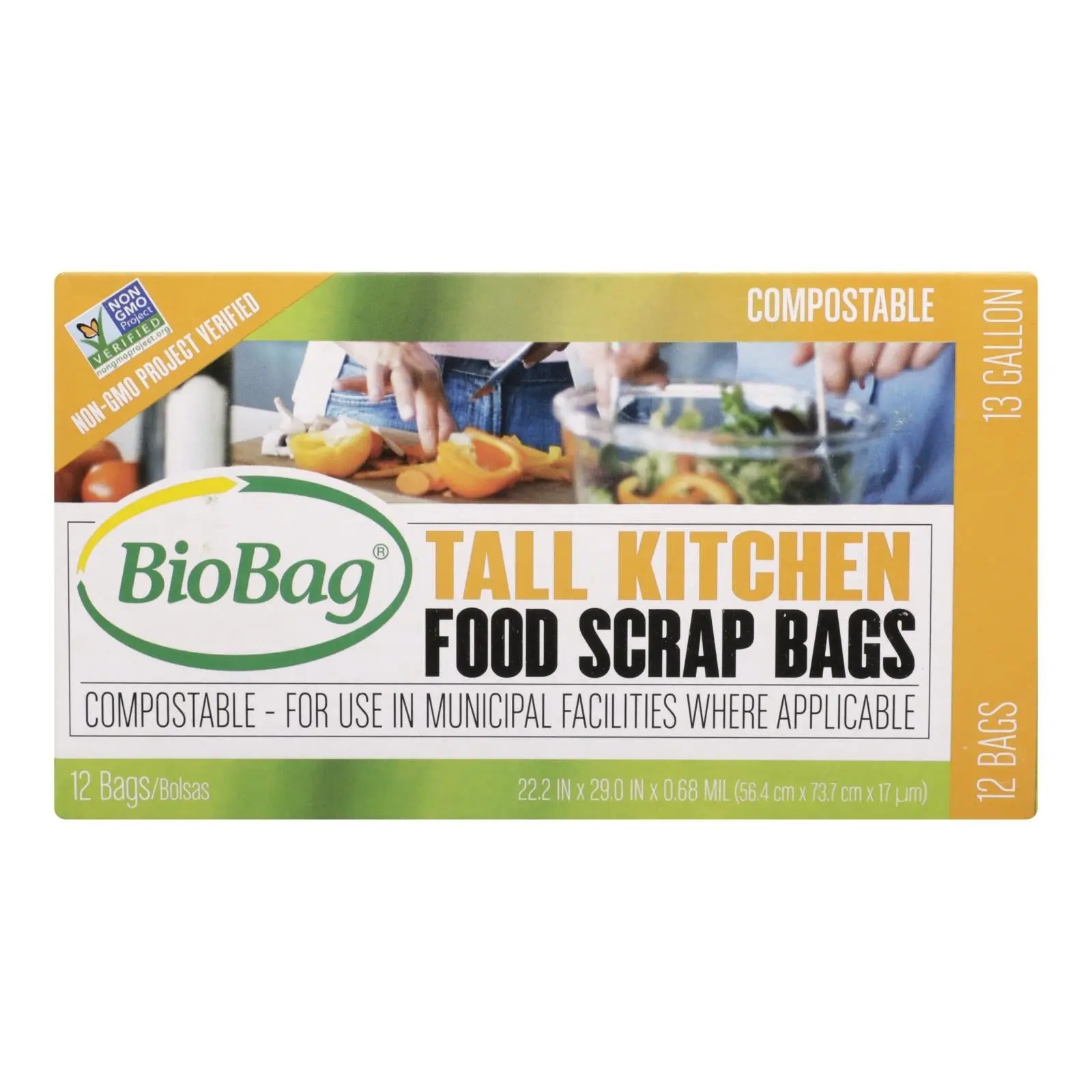 Biobag 13 Gallon Tall Food Waste Bags: Keeps Food Fresh, Compostable (Pack of 12)
