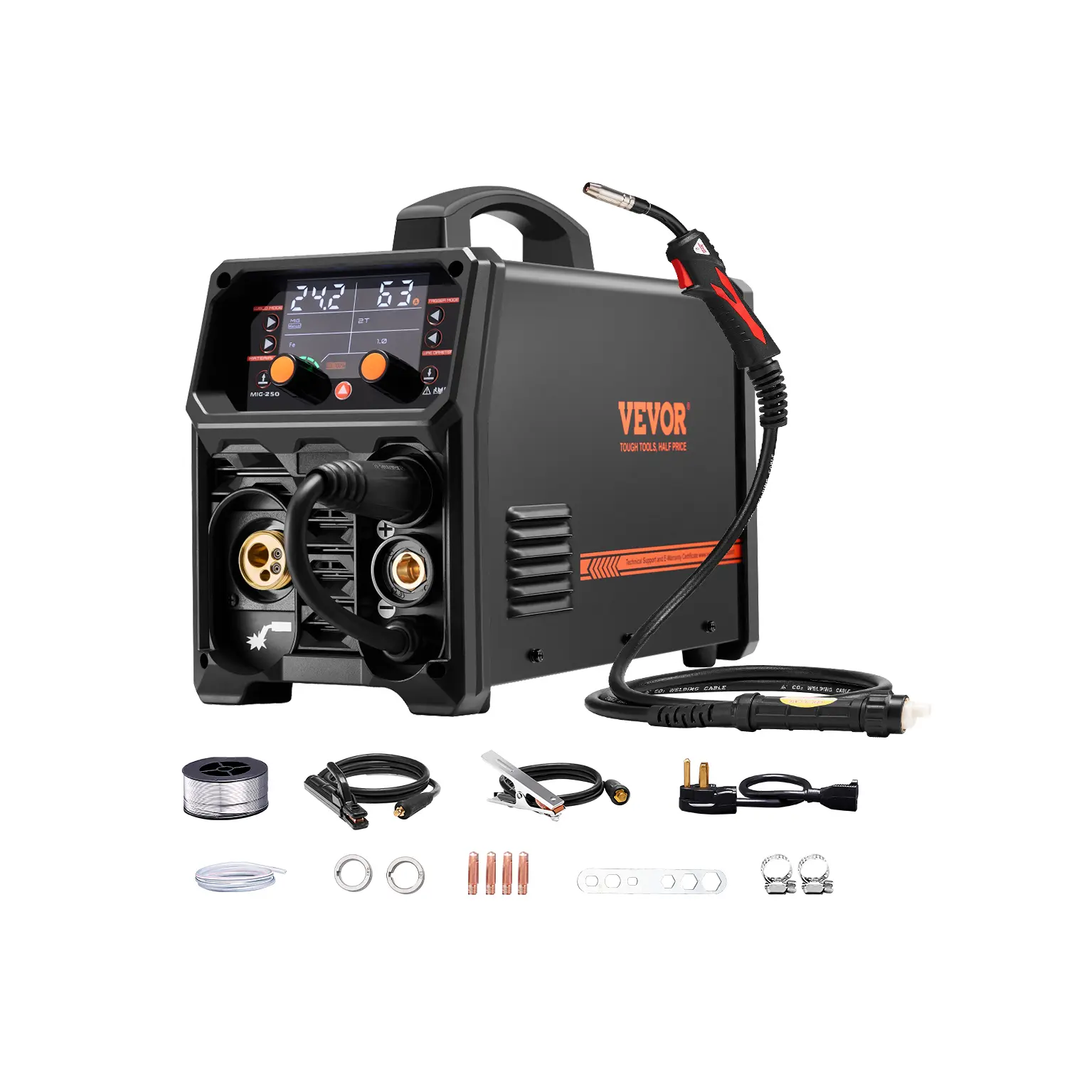 【summerfinds】VEVOR Pro MIG Welder, 250Amp Pluse Mig Welding Machine, 5-in-1 Synergic Welder Machine Gas MIG/Flux Core MIG/Stick/Lift TIG/AU TIG, 110V/220V Dual Voltage Aluminum Mig Welder with LCD Screen Display