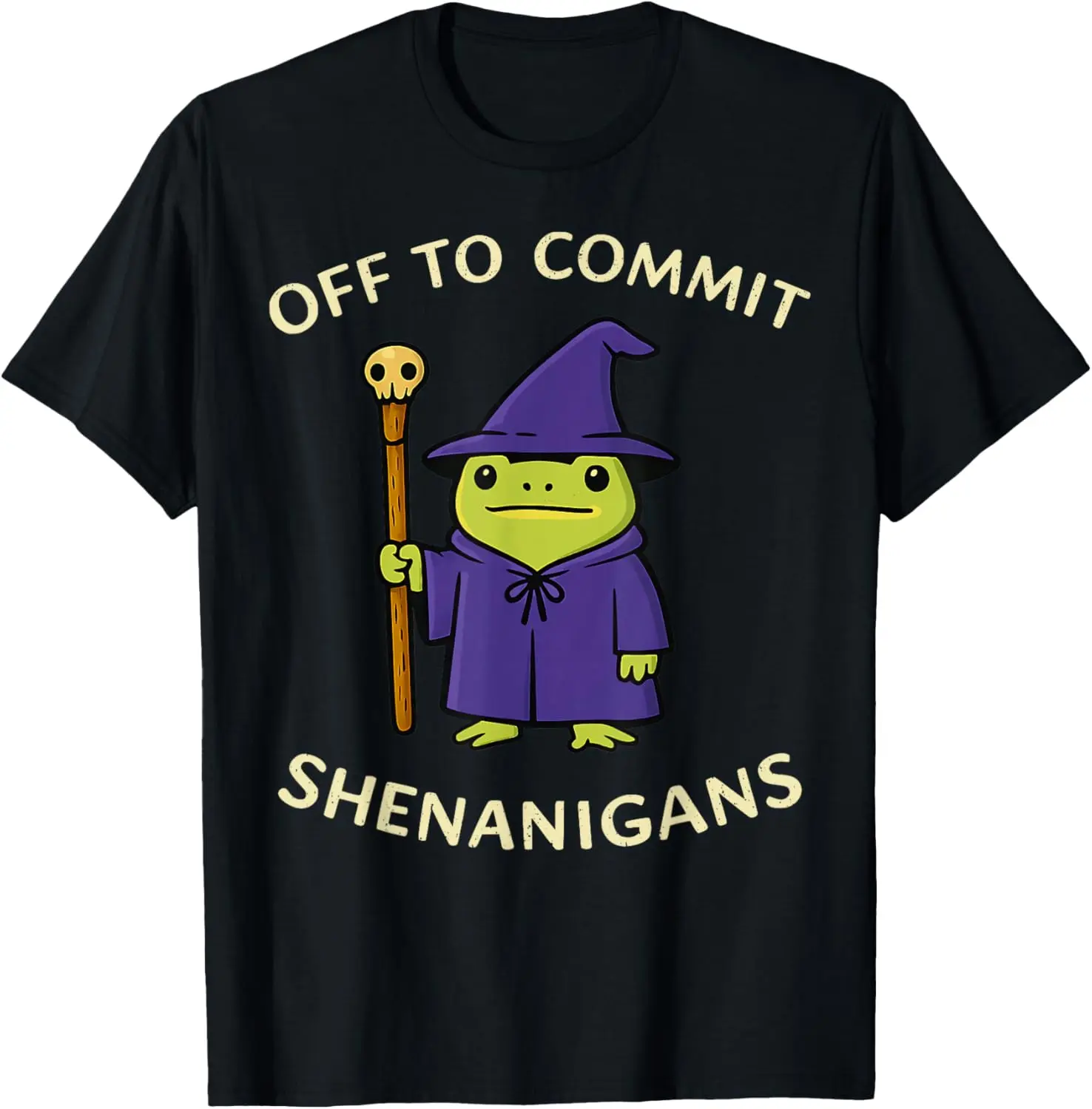 100% Cotton Off to Commit Shenanigans Wizard Frog T-Shirt  graphic