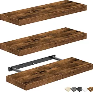 Floating Shelves for Wall Bathroom Shelf Bedroom Kitchen Living Room Hanging Book Shelves Small Farmhouse Decor 16 inch Set of 3, Rustic Brown (015-BN3)