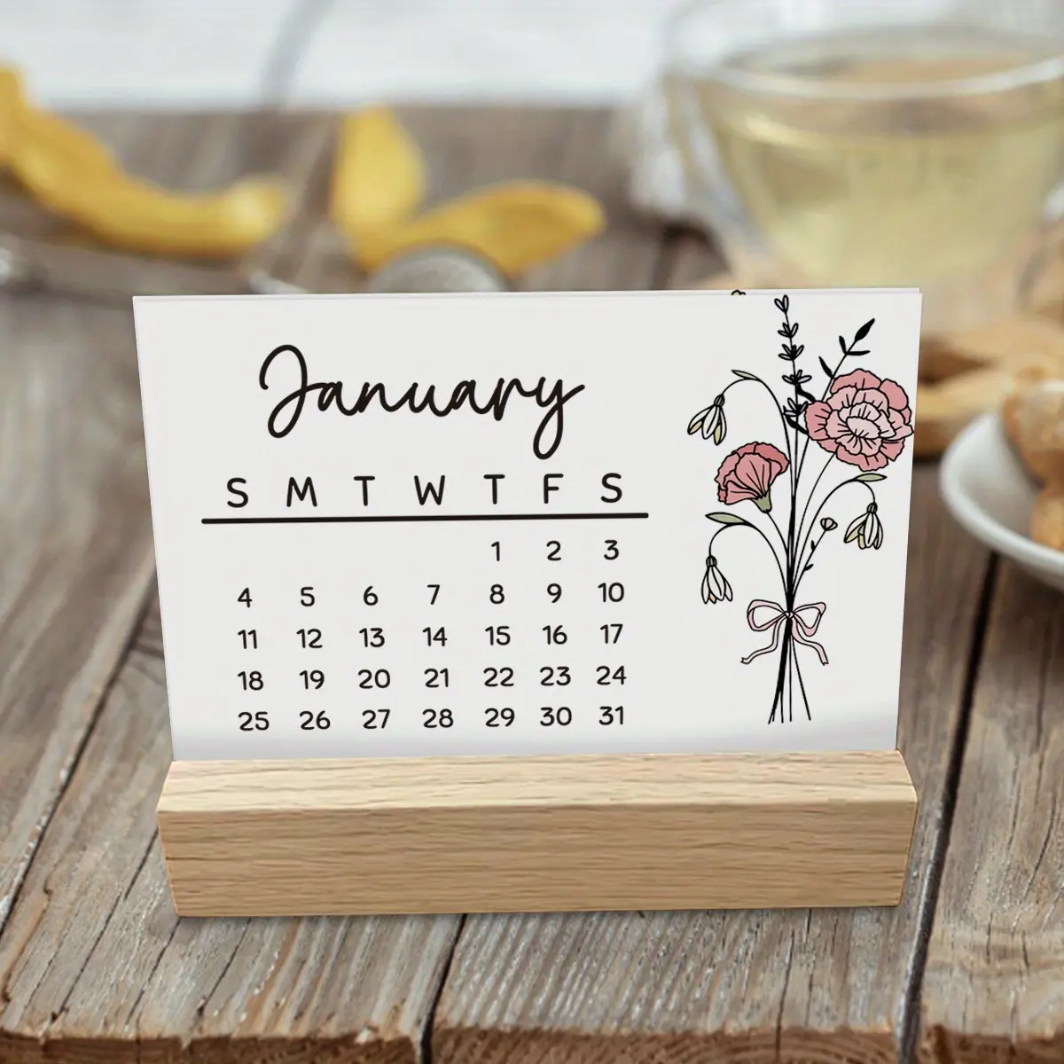 2026 Mini Desk Calendar Design with 12 Birth Flower Months Standing Flip Cute Cat Calendar with Sturdy Wooden Base, Compact Planner, Calendars Planners, for Office & Home Office Supplies, Monthly Tabbed Calendar Gift Daily Planner Office Organizer