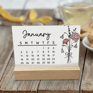 2026 Mini Desk Calendar with 12 Birth Flower Months (January Dec) Standing Flip Cute Cat Calendar with Sturdy WoodenBase, Compact Planner for Office & Home, Monthly Tabbed Calendar Gift Daily Planner Office Organizer