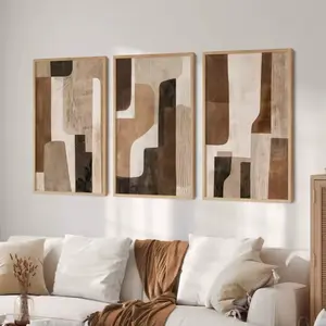 3pcs Abstract Canvas Art with Wooden Frame, Bohemian Style Modern Abstract Design Home Decor, Neutral Geometric Wall Hanging