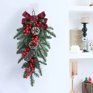 Christmas Decorations, 19.68Inch Artificial Wreaths Red Berry,Pine tree branch,pine cones,Green Plant Front Door,Fireplace Hanging Decoration, Christmas wall decorations,for Winter Home Holiday Wall Party Xmas Decor