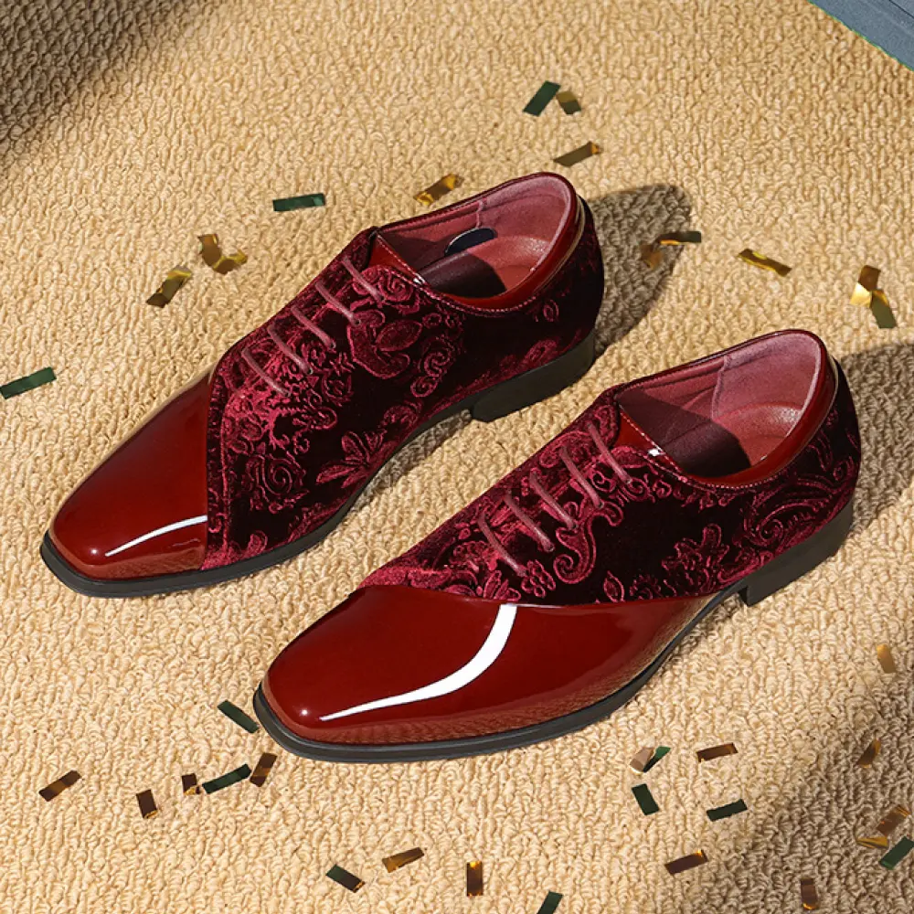 【BRUNO MARC Anniversary】 Classic Men's Patented Oxford Shoes - Lace-Up, Round Toe, Velvety Texture, Formal Tuxedo Footwear for All Seasons, Black Dress & Business Casual Shoes, Dress Shoes tiktokshopbacktoschool