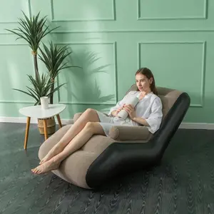 Inflatable Plush Sofa with Headrest, Portable Nap S-shaped Thick Sofa Lounge Chair, Comfortable Single Chair for Balcony Bedroom Living Room