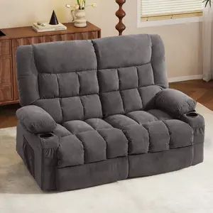 Jonpony Reclining Loveseat with Cup Holders for Living Room 2 Seat Manual Loveseat Recliner with Side Pocket