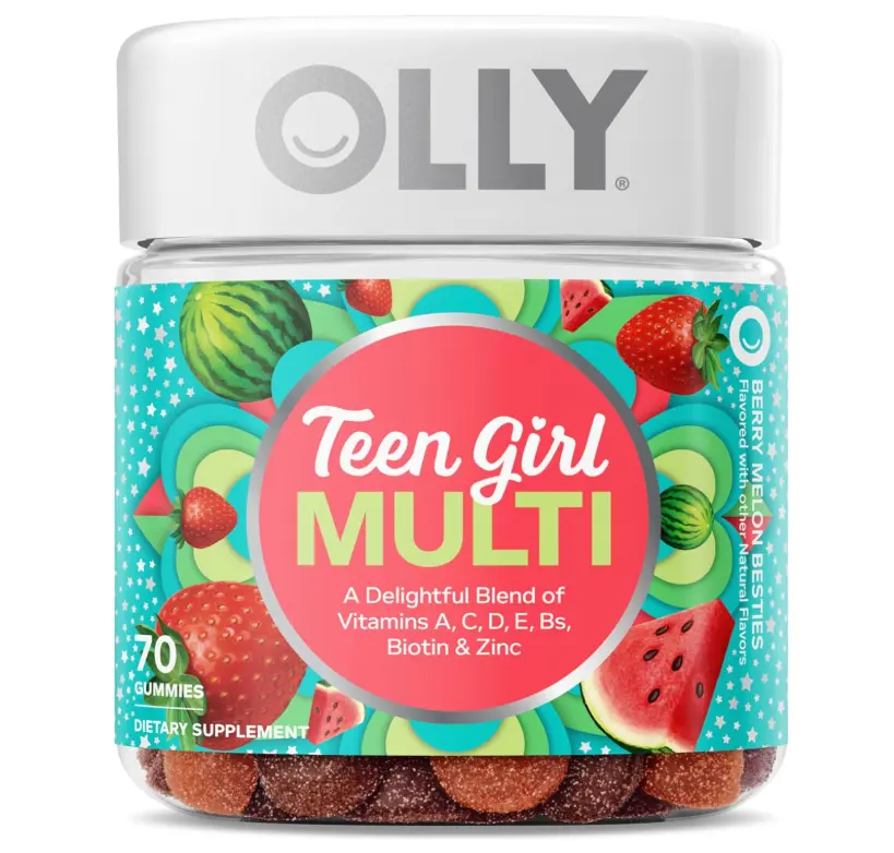 Olly Teen Girl Multi Gummy, Healthy Skin and Immune Support, 15 Essential Vitamins, Biotin, Zinc, Calcium, Chewable Multivitamin, Berry Melon, 35 Day Supply, 70 Count