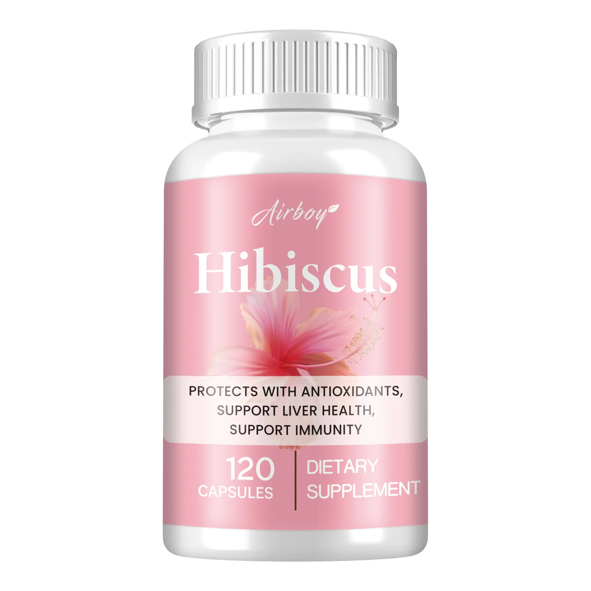 Airboy Natural Organic Hibiscus Botanical Extract Dietary Supplement Capsules - Vegetarian, Prop 65 Safe, 120 Capsules, 1100mg per Bottle, Supports Liver Health, Digestive & Immune Function for Adults, 1100 Mg Per Bottle
