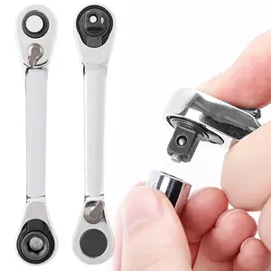 Mini Double-ended Ratchet Wrench, Ratchet Combination Wrenches, 1/4-inch Quick Change Head Socket Wrench, Anti-slip Durable Mechanical Repair Tool, Car Maintenance Home DIY Multifunctional Screwdriver Accessories