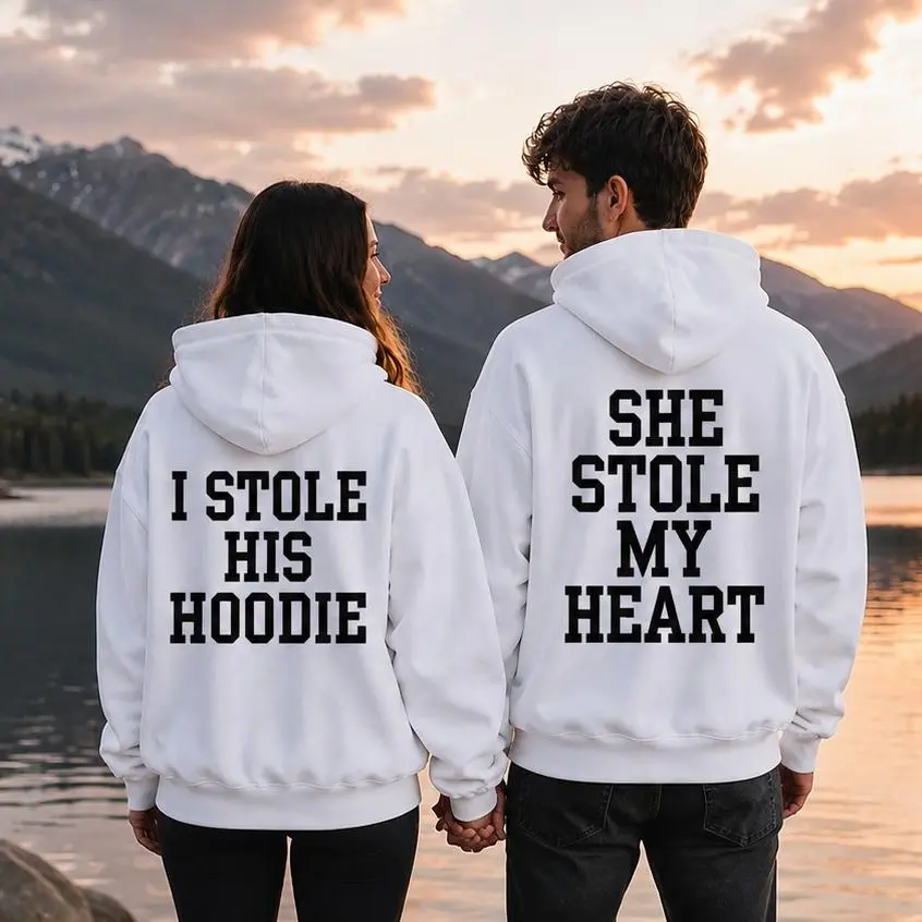Funny Couple Hoodie, I Stole His Hoodie She Stole My Heart Sweatshirt, His and Her Relationship Pullover, Boyfriend Girlfriend Hoodie, Anniversary Gift, Valentine Couple Shirt, Matching Couple Top