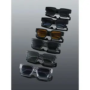 Men's 6-Pack Rectangular Sunglasses - Classic Thick Frame, Simple Design Street Style Shades, Men's Accessories for Street Photography, Outdoor Casual Use