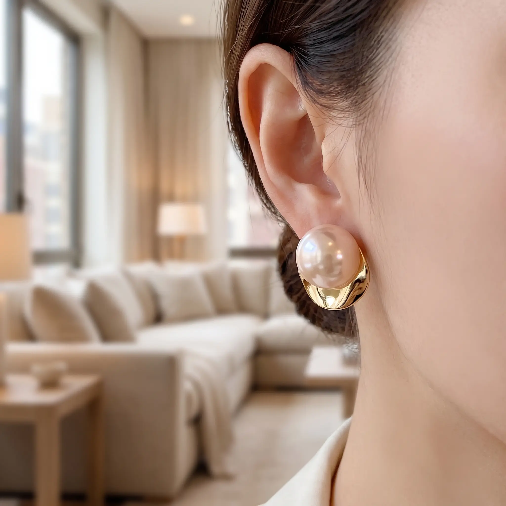 1pair Elegant Pearl Earrings for Women Gold Plated, Simple Round Stud Earrings, Classic Minimalist Earrings for Girls, Chic Fashion Accessories for Daily Outfit, Wedding Party Date Night Gift, Trendy Ear Accessories