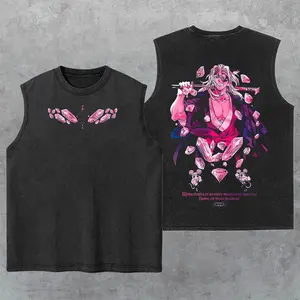 Tengen Uzui Washed Tank Top, Gym Essential, Vintage Casual Crewneck Short Sleeves Menswear T-shirts Classic Cotton Fabric Streetwear