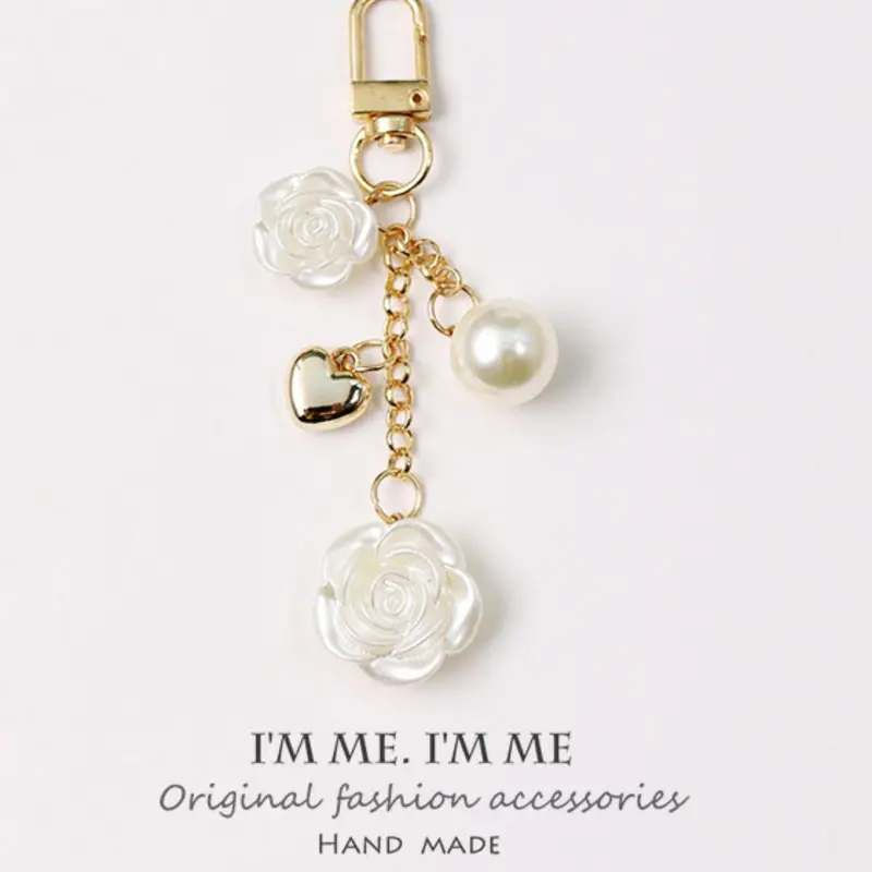 Mother's Day Gift Elegant Faux Pearl & Flower & Heart Shaped Keychain, Cute Charms Keychain, Cute for Women & Girls, Fashion Accessories for Daily, Trendy Cute Keychain, Floral Pattern Keychain, Heart Keychains