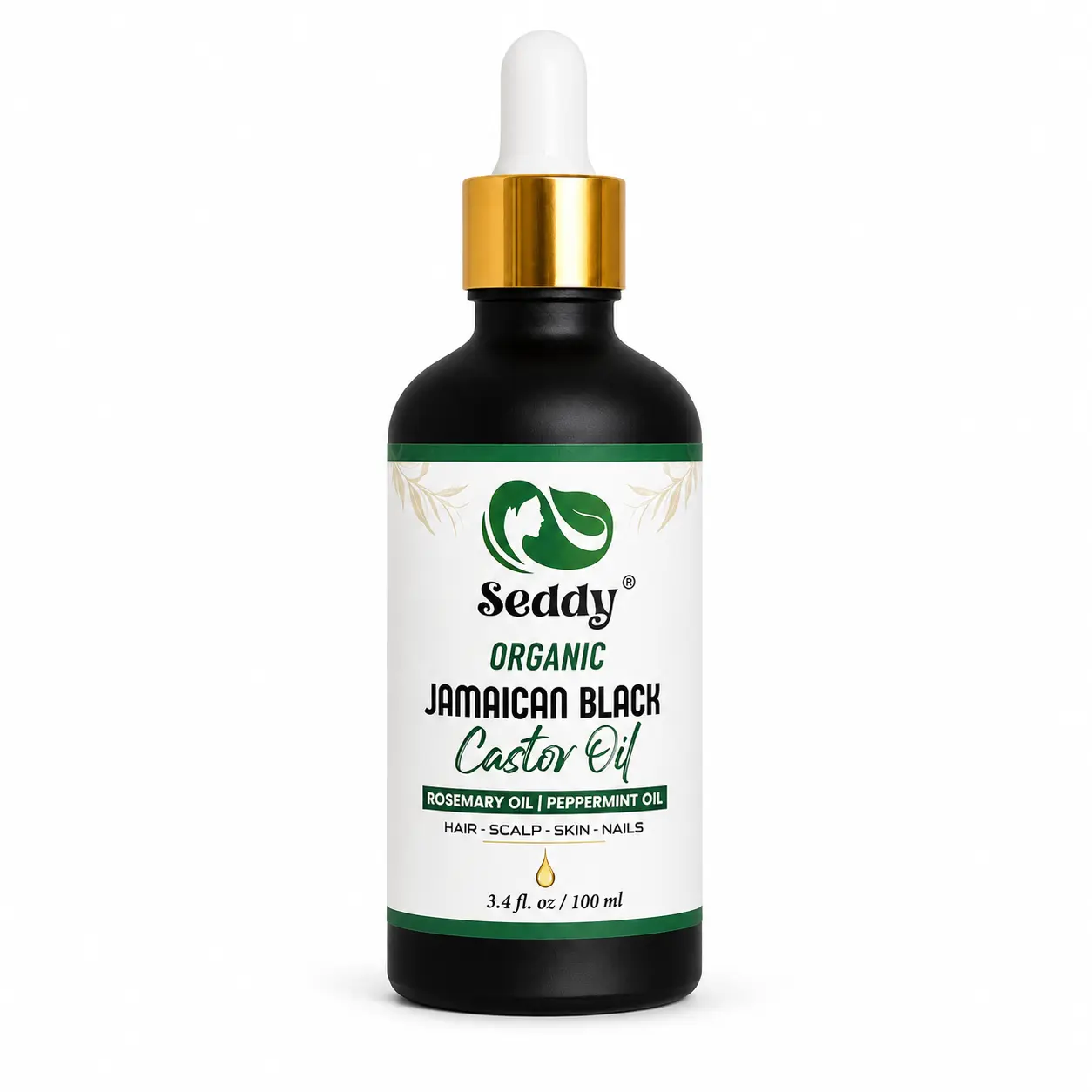 Seddy Jamaican Black Castor Hair Oil with Rosemary & Peppermint | Hair & Scalp Oil for Dry Hair | Botanical Moisturizing Oil for Hair, Eyebrows & Lashes | 3.4 fl oz (100 ml)