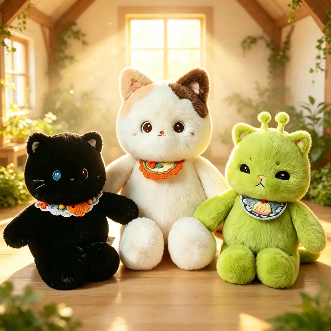 15.7in (40cm) Hooded Bib Plush Cat Toy, Cute Animal Design, Soft Fluffy Stuffed Toy, Ideal Gift for Cat Lovers