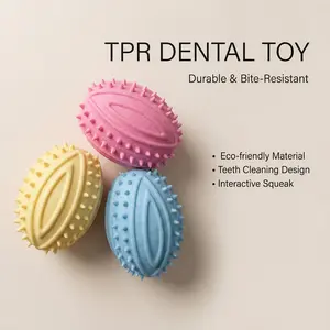 TPR Bite-Resistant Dental Dog Toy | Squeaky Teeth Cleaning Chew Toy (Macaron Colors)