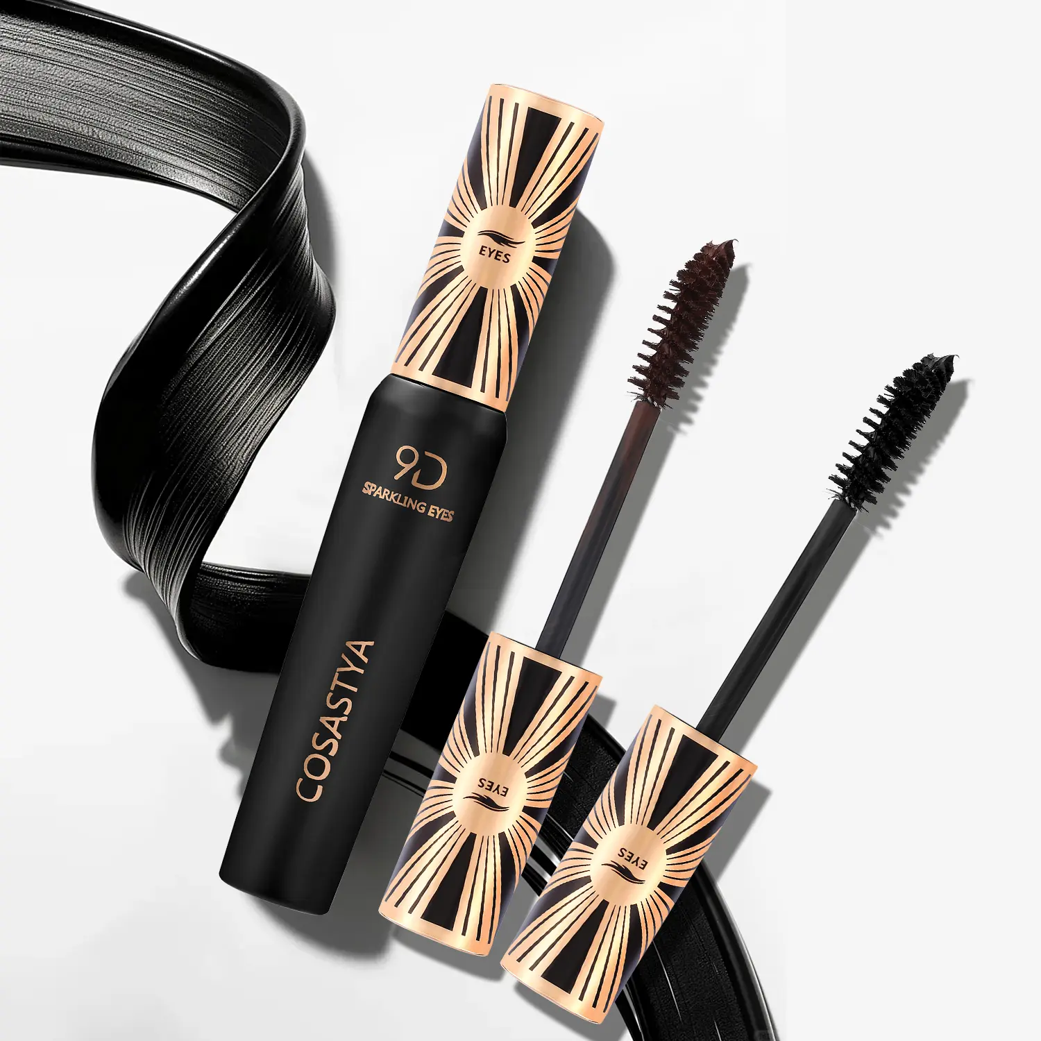 COSASTYA 2Pc 9D Sparkling Eyes Waterproof Tubing Mascara,  (Warm Water Washable) for Extreme Length & Definition, 24H Smudge-Proof Volumizing Full Sleeve Lash, 2 Shades (Black/Chocolate)