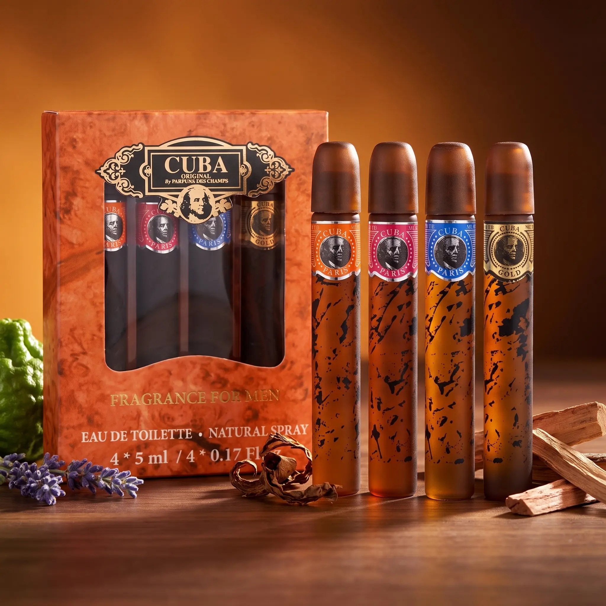 Cuba 4-Pc Mini EDT Set for Men – Gold, Red, Blue & Orange (5ml Each)