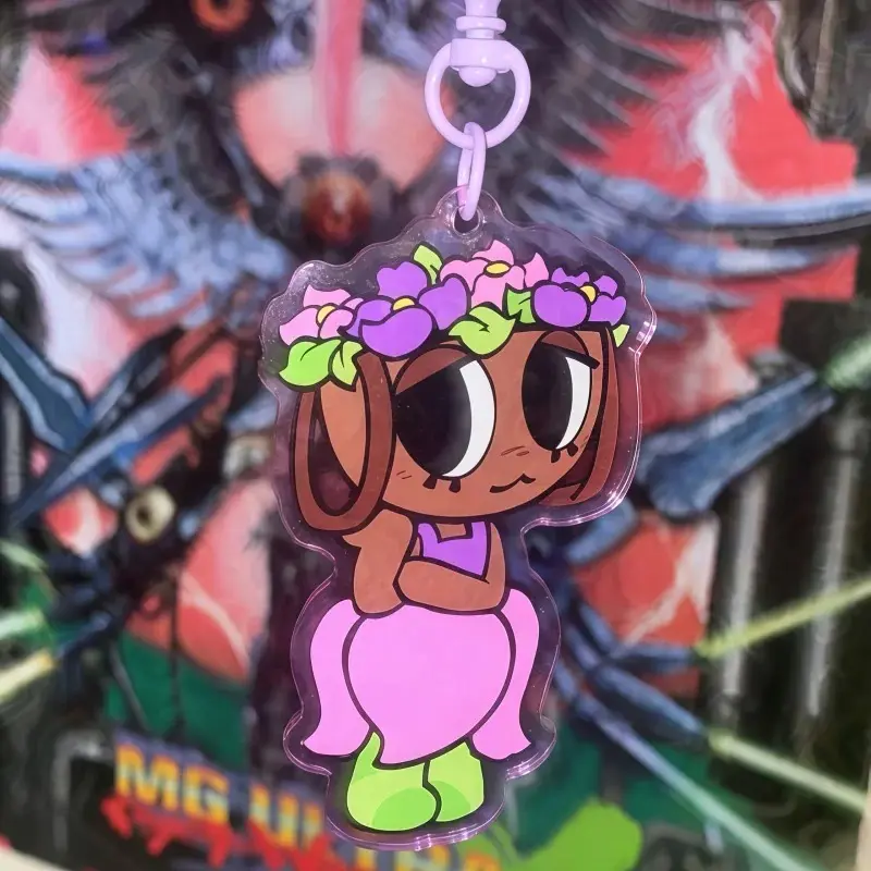 Cute Bassie Dandy's World Acrylic Keychain - Kawaii Bag Charm for Keys, Backpack & Gifts, Collectible Fan Accessory, Aesthetic Game Merch!