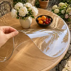 Modern Round PVC Tablecloth, Transparent Table Cover, Waterproof Oilproof Heat Resistant, Easy Care, Easy Maintenance and Food Safe, Multiple Sizes, Perfect for Stylish Dining Table Decor