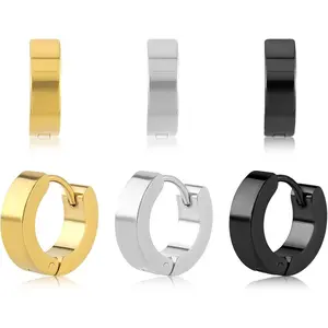 Men Hoop Earrings, 3 Pairs Hoop Earrings for Men Stainless Steel Mens Earrings Hoop Gold Silver Black Hoop Earrings Men Hypoallergenic Small Hoop Earrings for Men Women Wearing