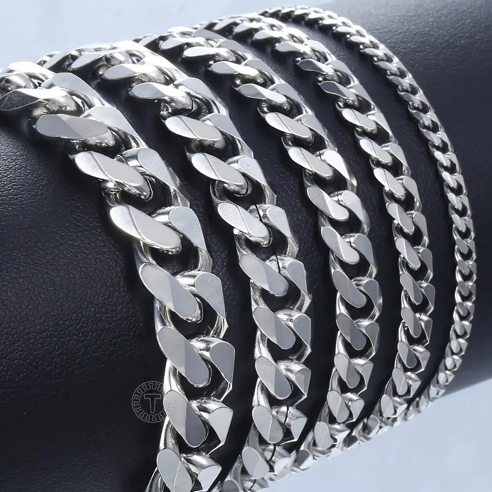 3/5/7/9/11mm Stainless Steel Bracelet For Men Women Curb Cuban Link Chain Silvery Bracelets Chains Fashion Jewelry Gifts 7-10inch Daily Gift