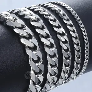 3/5/7/9/11mm Stainless Steel Bracelet For Men Women Curb Cuban Link Chain Silvery Bracelets Chains Fashion Jewelry Gifts 7-10inch Daily Gift
